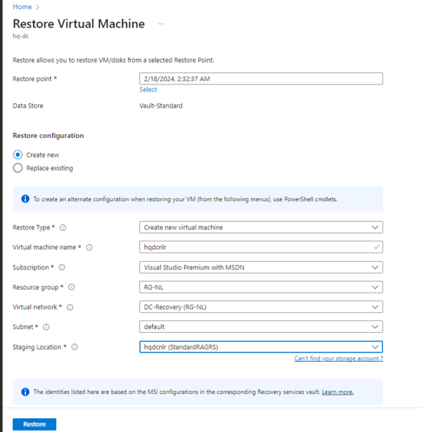 Make use of the Azure Recovery Services Vault Backup to restore your ...
