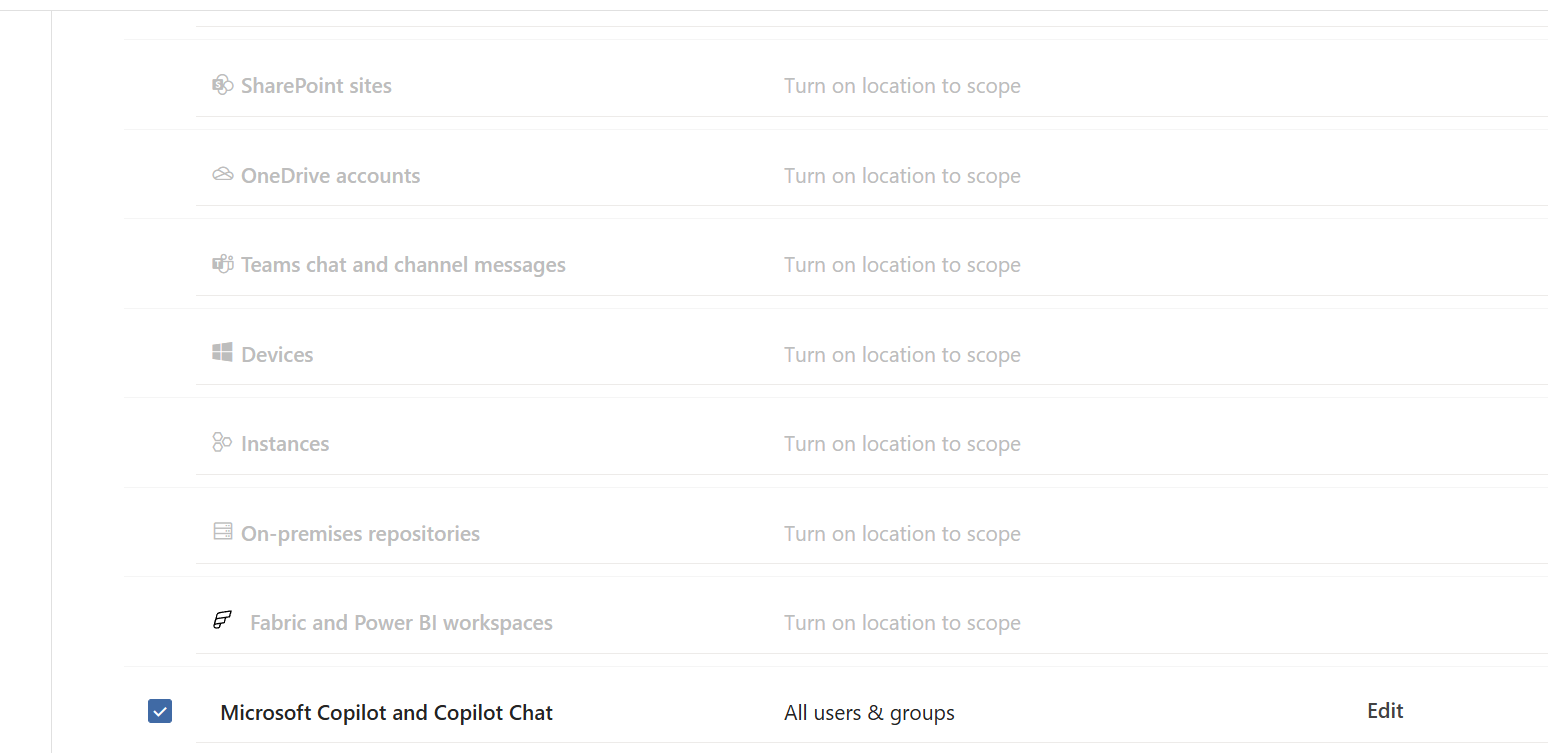 The Microsoft Copilot and Copilot Chat location selected for the DLP rule